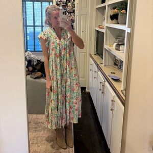 Entro Floral Maxi Dress - Green and Red